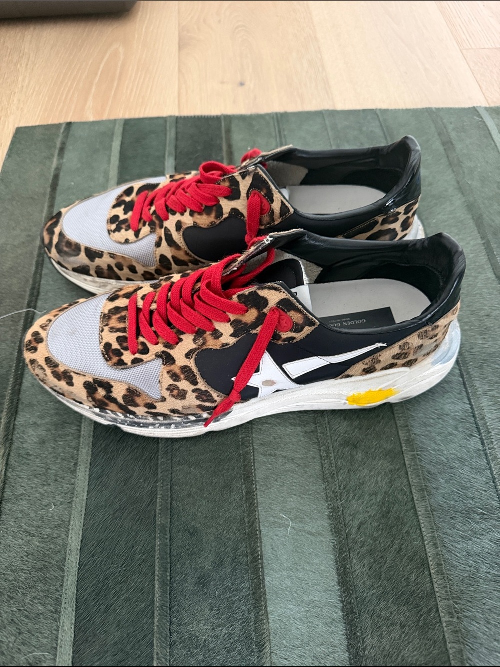 Golden Goose - Leopard Print Fashion Sneakers with Red Laces